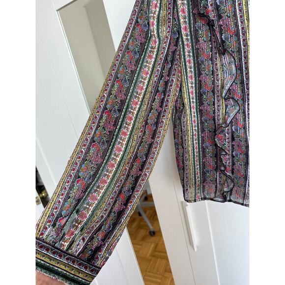 Boden Ruffle Printed Shirt Multi, Carnation Bloom Metallic Women's US 2, EUC - Picture 4 of 9